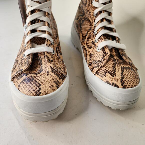 Superga Hi-Top Platform Sneakers Women's 38/7.5 Brown Reptile Leather NWOB - Picture 4 of 8